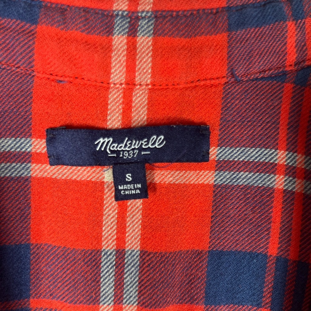 Madewell Ex boyfriend Flannel Button-Down Red and Navy Plaid Size Small - Picture 4 of 5